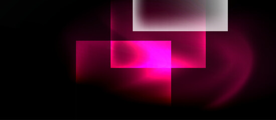 Poster - Abstract composition featuring overlapping rectangles. Pink hues dominate dark background, creating glowing effect. Minimalist design.