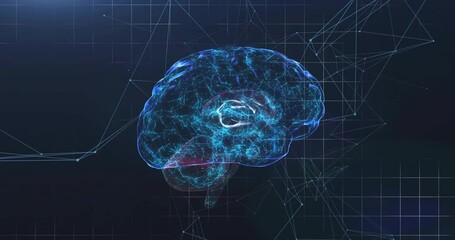 Poster - On opening, holographic brain floating and rotating left while visualizing neural network in lab