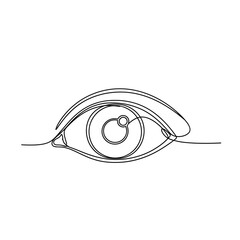 Poster - Eye one line drawing isolated on white background, a minimalist continuous line art illustration of a human eye with iris, eyelash and eyebrow in black and white