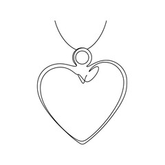 Poster - Heart shaped pendant necklace in a continuous line drawing isolated on white background, a minimalist design for jewelry, love, and valentine's day themes