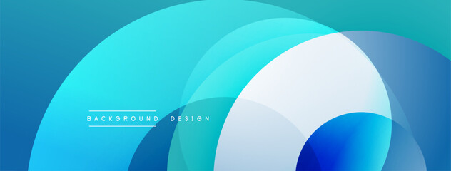 Poster - Abstract background features overlapping circles. Shades range from light turquoise to deep blue. Modern design element, clean aesthetic.
