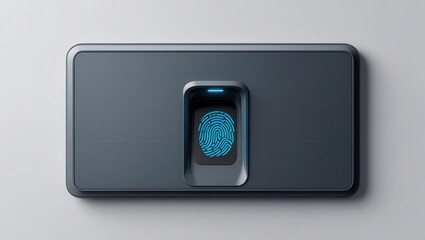 Poster - modern fingerprint scanner security device mounted on wall with illuminated fingerprint sensor featu