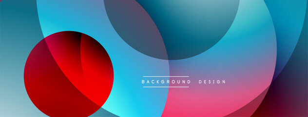 Poster - Abstract fluid shapes overlap. Blue, pink, red gradients create dynamic visual effect. Modern design for backgrounds, presentations.