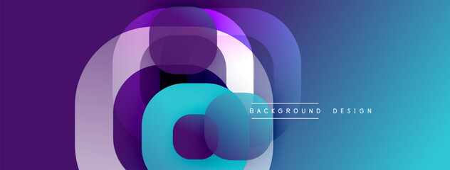 Poster - Abstract layered shapes create vibrant gradient effect. Modern design, suitable for backgrounds, presentations. Purple, blue hues dominate composition.