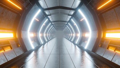 Poster - Futuristic illuminated tunnel with glowing lights and modern metallic design ideal for sci-fi scenes