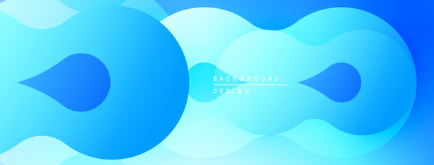 Poster - Abstract blue shapes overlap, creating fluid design. Gradient shades suggest depth, modern aesthetic. Minimalist background.