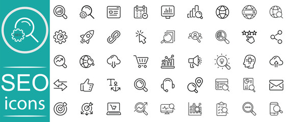 Poster - SEO, search engine optimization icon set, vector. SEO icon collections. SEO sign and symbol, for app and website. outline icons, vector illustration.