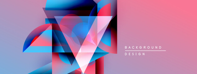 Aufkleber - Abstract geometric shapes overlap, creating vibrant color gradients. Pink, blue hues dominate design, modern aesthetic.