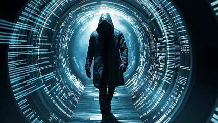 Poster - Cybersecurity: Hacker with Binary Swirl