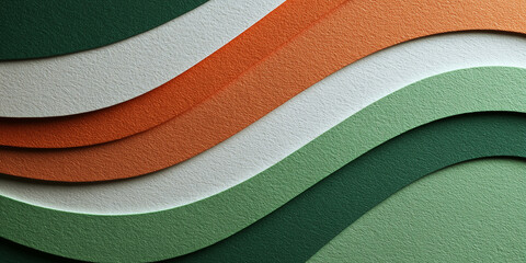 Poster - Abstract layered paper texture featuring wavy lines in shades of green, orange, and white, creating a harmonious and modern visual aesthetic