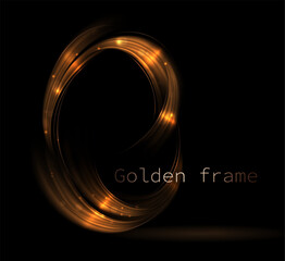 Wall Mural - Isolated gold oval frame with glitter on black background, design element.