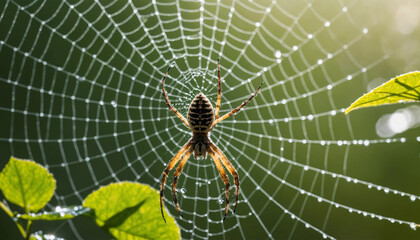 A colorful spider spins a web.