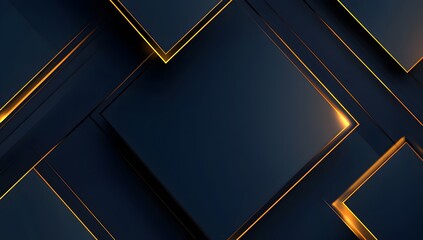 Fototapete - Abstract background with digital technology, blue and gold color theme, dark gradient background, with glowing light boxes on the right side of the screen,