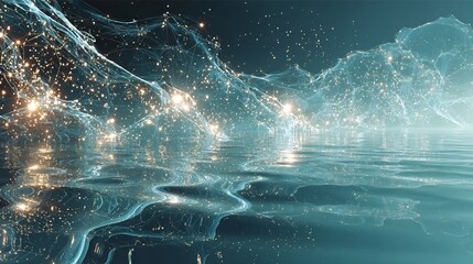 Poster - Abstract Landscape with Glowing Lights Reflected in Water