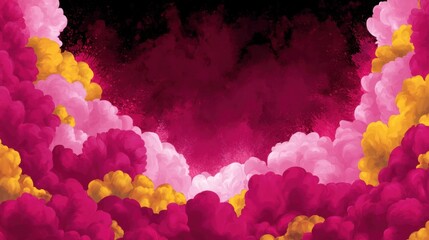 Poster - Vibrant abstract clouds in shades of pink, yellow, and black create a dynamic and energetic visual experience.