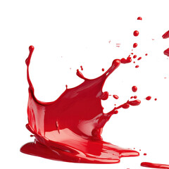Poster - Dynamic red paint splash creating vivid patterns on a white backdrop, Dynamic Red Paint Splash in Motion on Transparent background