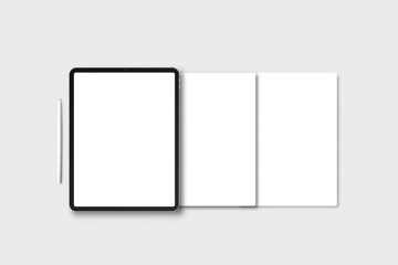 Canvas Print - 3d tablet, pen digital device mockup with blank screen isolated on background. realistic, high quali
