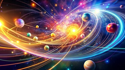 Wall Mural - Cosmic Energy Flow A Kaleidoscope of Planets and Light Trails