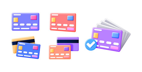 Poster - 3d illustration cartoon bank card. Credit card or debit card payment for online shopping, finance, and banking concept on white background.