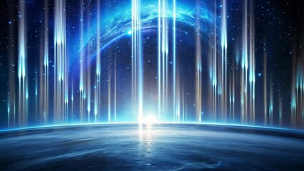 Wall Mural - Celestial Dawn Radiant Beams of Light Grace a Tranquil Planet in the Vast Cosmos