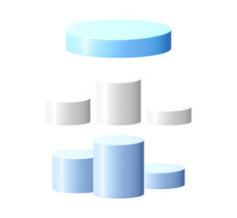 Poster - Blue and white 3d podium set. Empty cylinder pedestal for product presentation. Minimalist scene for advertising.
