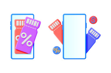 Poster - Two smartphones showing discount coupons and offers. Online shopping sale promotion and digital coupon marketing concept for discount.