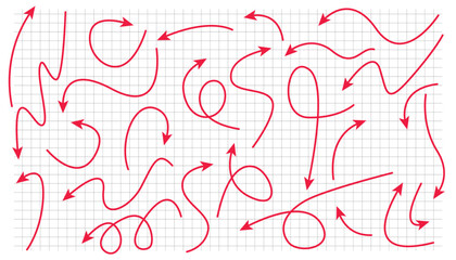 Fototapete - Set of hand drawn vector arrows lines. set of hand drawn arrow lines. red lines arrows collection