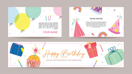 Wall Mural - happy birthday greeting card clipart banner set. birthday invitation card template clip art collecti