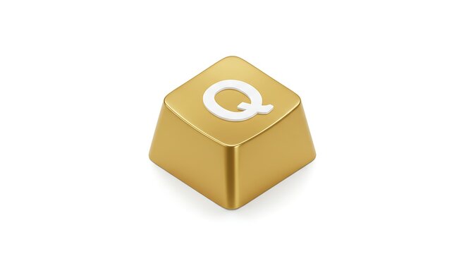 Golden keyboard key Q isolated on white background