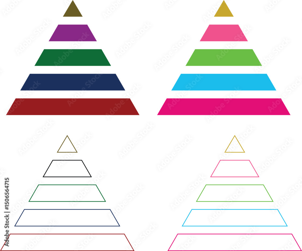 Levels of triangular pyramid icon set. Triangle pyramid chart ...