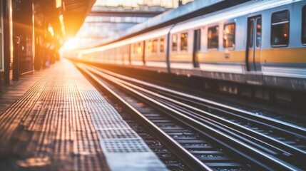 Aufkleber - A close-up of a high-speed train's sleek design, showcasing its glossy finish and advanced technology, set against a blurred background of tracks