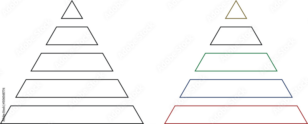 Levels of triangular pyramid icon set. Triangle pyramid chart ...