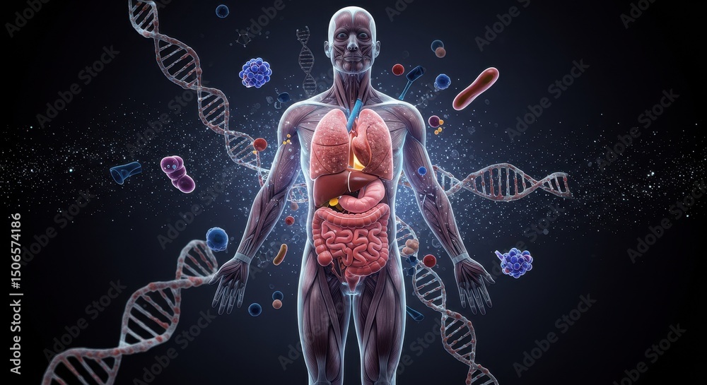 3d human body anatomy illustration with internal organs and ...