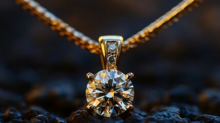 Fototapete - A macro shot of a diamond pendant catching light, with reflections dancing around it, creating a captivating and luxurious effect