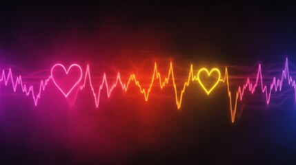 Fototapete - A series of heart waveforms depicted in different colors, symbolizing various emotional states, displayed on a dark background for a striking contrast
