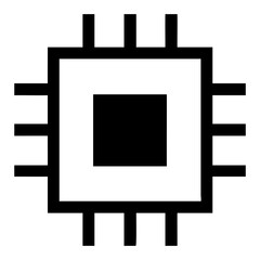 Poster - Black and white illustration of a square chip with multiple external connectors on transparent background