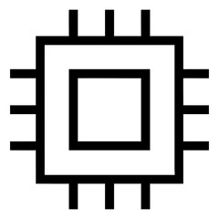 Poster - Illustration of a black and white cpu chip with square outline and connectors on transparent background