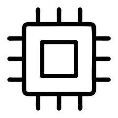 Poster - Illustration of a simple black and white computer chip with square center line art on transparent background