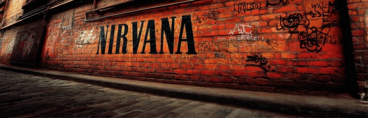 Poster - Grungy Brick Wall With Graffiti in Urban Alleyway, Representing Street Art and Alternative Culture, Ideal for Creative Expression and Counterculture Marketing : Generative AI