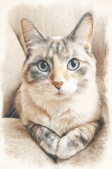 Poster - Elegant Cat Portrait With Crossed Paws, Evoking Pet Care and Animal Companionship in a Cozy Home Setting : Generative AI