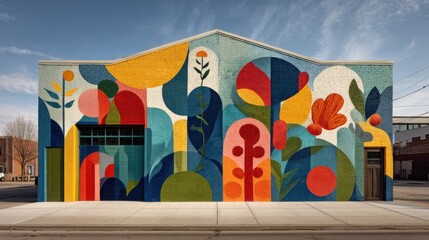 Poster - Colorful Mural on Brick Building Exterior, Showcasing Urban Art and Promoting Community Engagement, Ideal for Local Business Advertising and Cultural Celebration : Generative AI