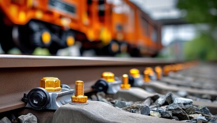 Leinwandbilder - Close-Up of Train Tracks and Fasteners, Illustrating Precision Engineering and Infrastructure Investment for Modern Transportation : Generative AI