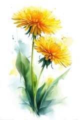 Aufkleber - Watercolor Dandelions in Bloom on White Background, Representing Natural Beauty and Springtime Renewal for Floral Designs : Generative AI