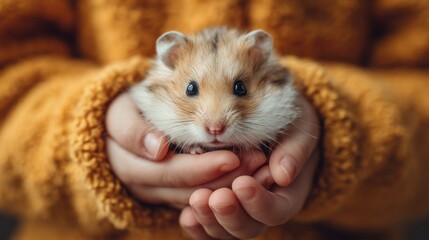 Poster - Cute Hamster Being Held in Child's Hands, Symbolizing Pet Ownership and Childhood Innocence, Perfect for Family Content : Generative AI