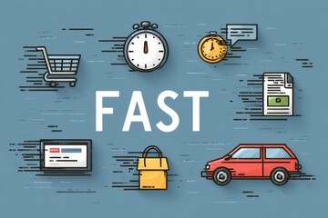 Poster - Stylized Illustration of Fast Delivery Icons, Representing Speed and Efficiency in Logistics and E-Commerce Solutions : Generative AI