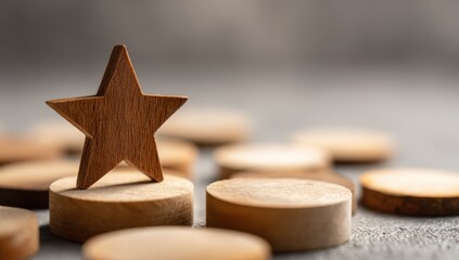 Poster - Wooden Star Standing Out From the Crowd, Symbolizing Leadership, Excellence, and Recognition in Business and Personal Achievement : Generative AI