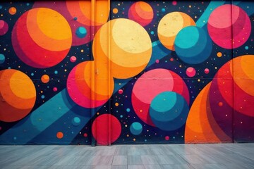 Wall Mural - vibrant abstract sphere mural on a building exterior with a smooth floor