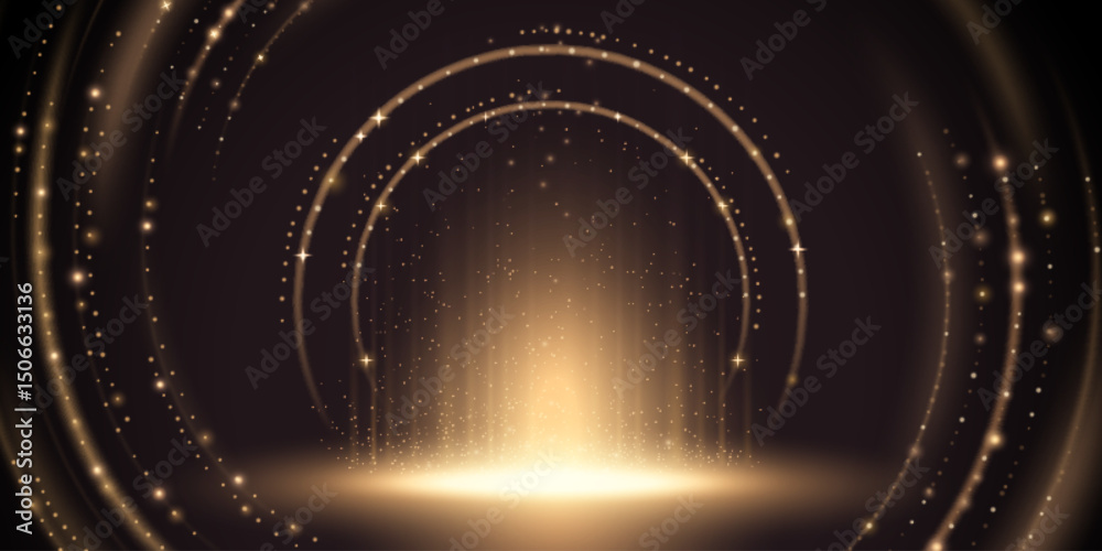 Golden award ceremony stage - podium with glitter lines and sparkling ...