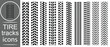 © Pulak - Tire tracks icon set. Tire track mark icon vector set Silhouette. Car wheel tires track footprints, vehicles tires footprints, tires track set, tread brushes, wheel treads, vector illustration.