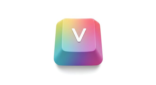 Rainbow Keycap with Letter V on White Background